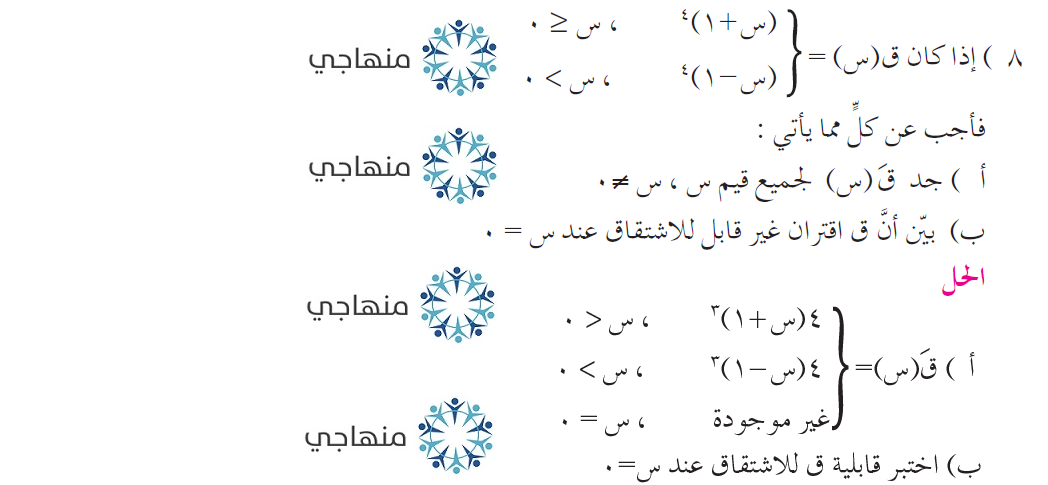 حلول أسئلة وحدة التفاضل التوجيهي العلمي